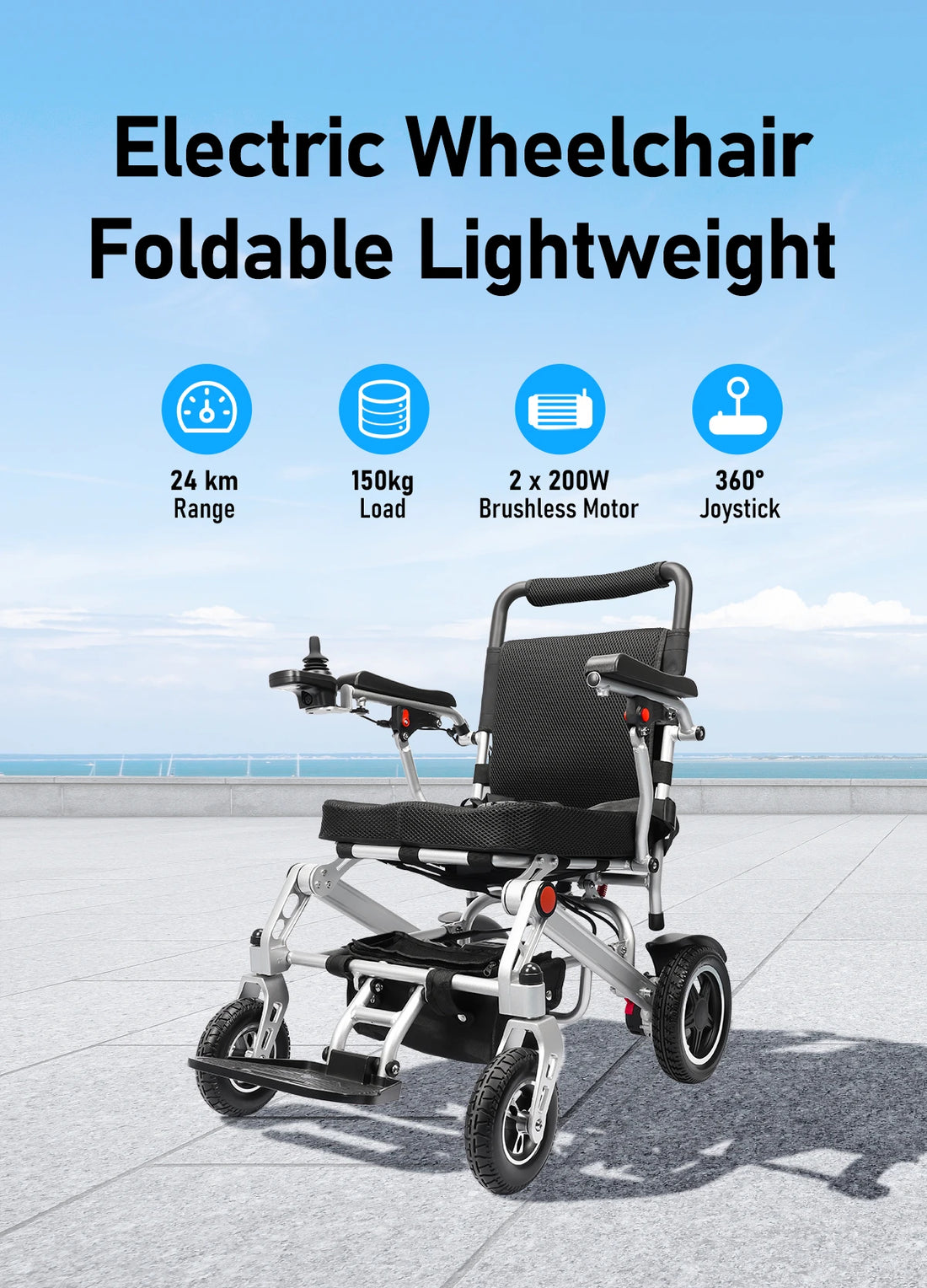 24KM Range Foldable Electric Wheelchair Lightweight