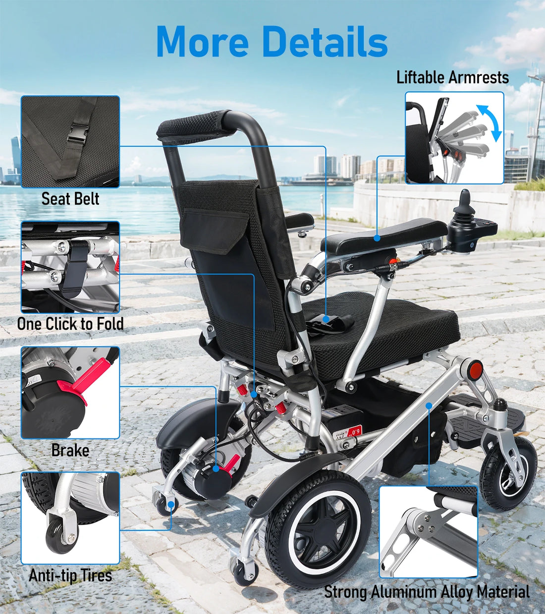 24KM Range Foldable Electric Wheelchair Lightweight