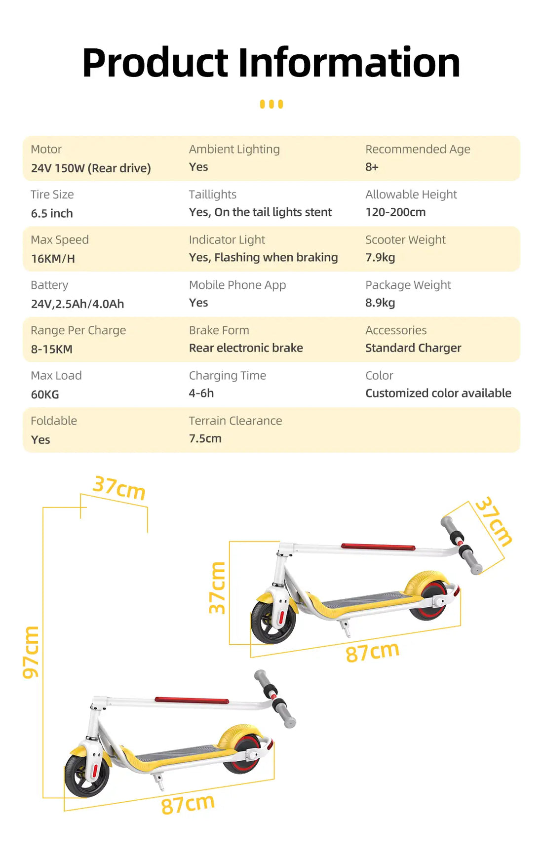 6.5 Inch 16KM/H Children's Electric Scooter